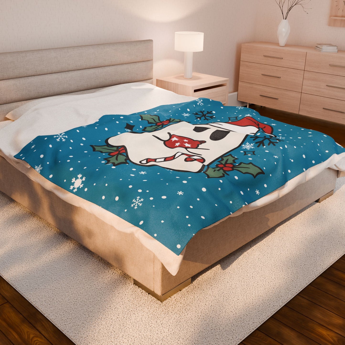 Big Festive Spirits Turquoise Velveteen Plush Blanket