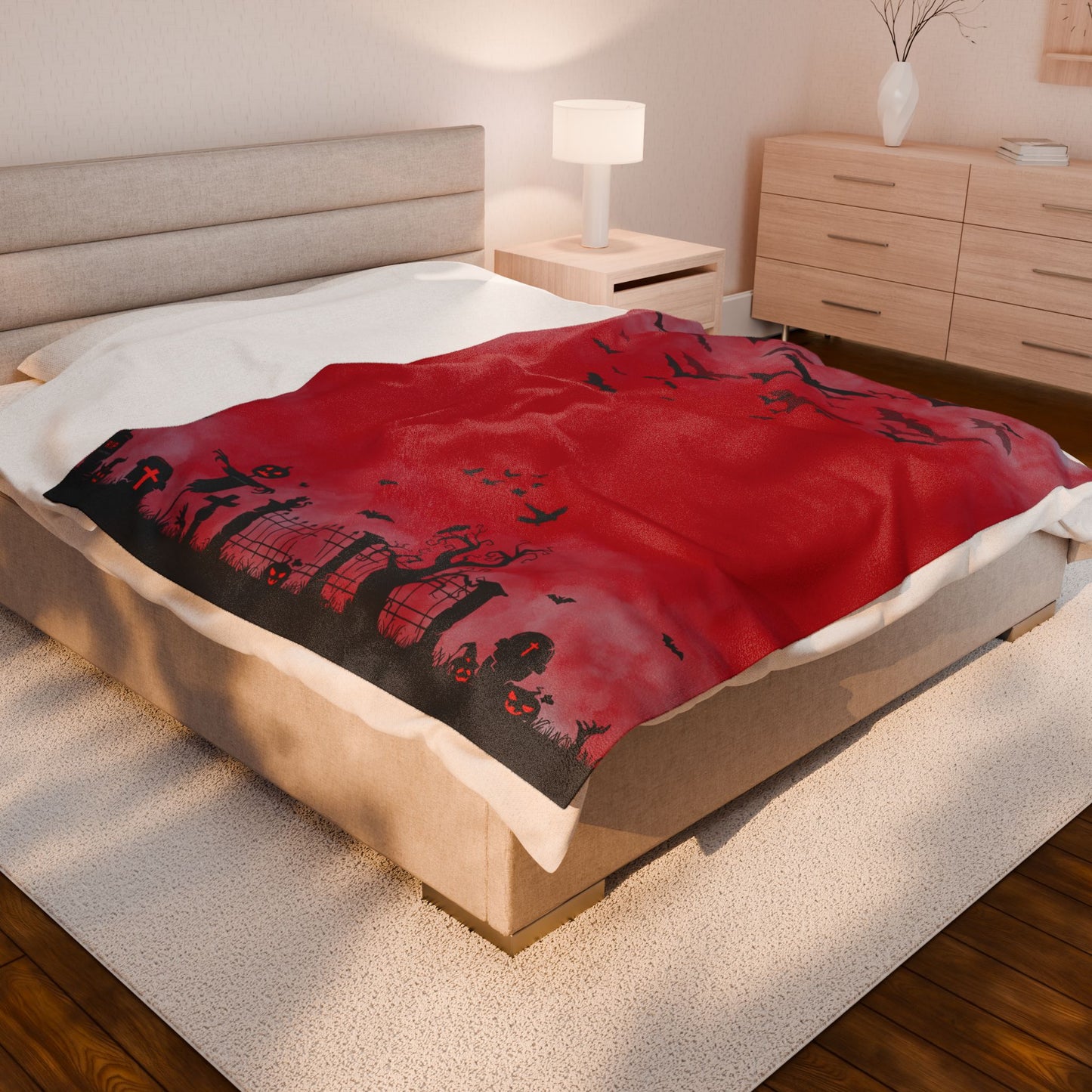 Windsor Wonders Red Graveyard Halloween Velveteen Plush Blanket