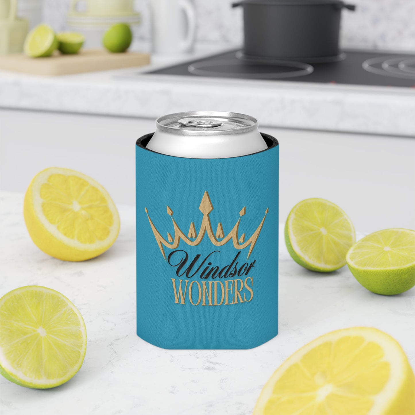 Elegant Windsor Wonders Crown Can Cooler, Bridal Shower Favor, Party Beverage Sleeve, Birthday Gift, Summer BBQ Accessory