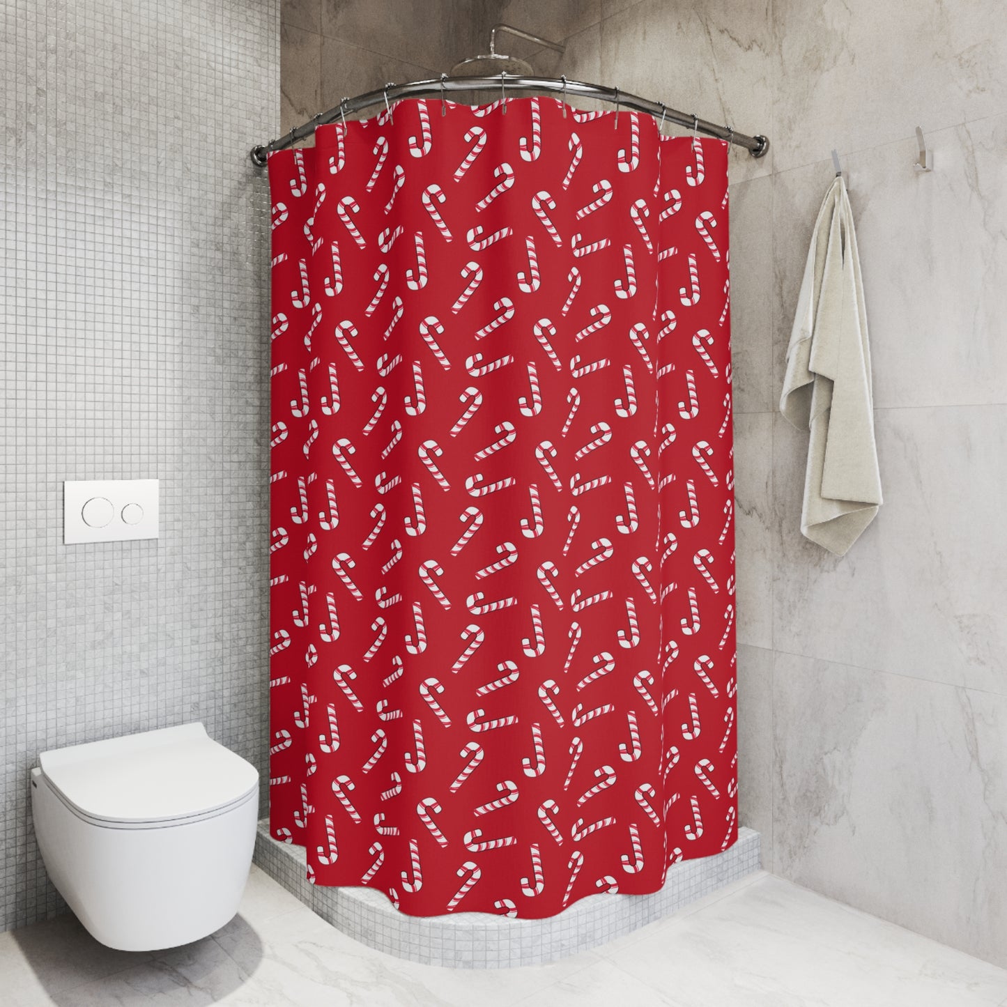 Dark Red Candy Cane Shower Curtains