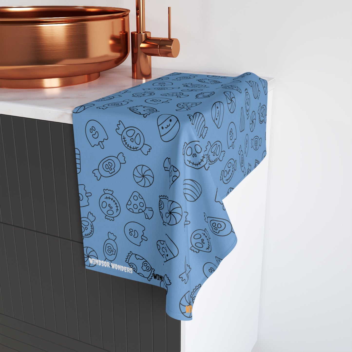 Windsor Wonders Light Blue Halloween Candy Hand Towel