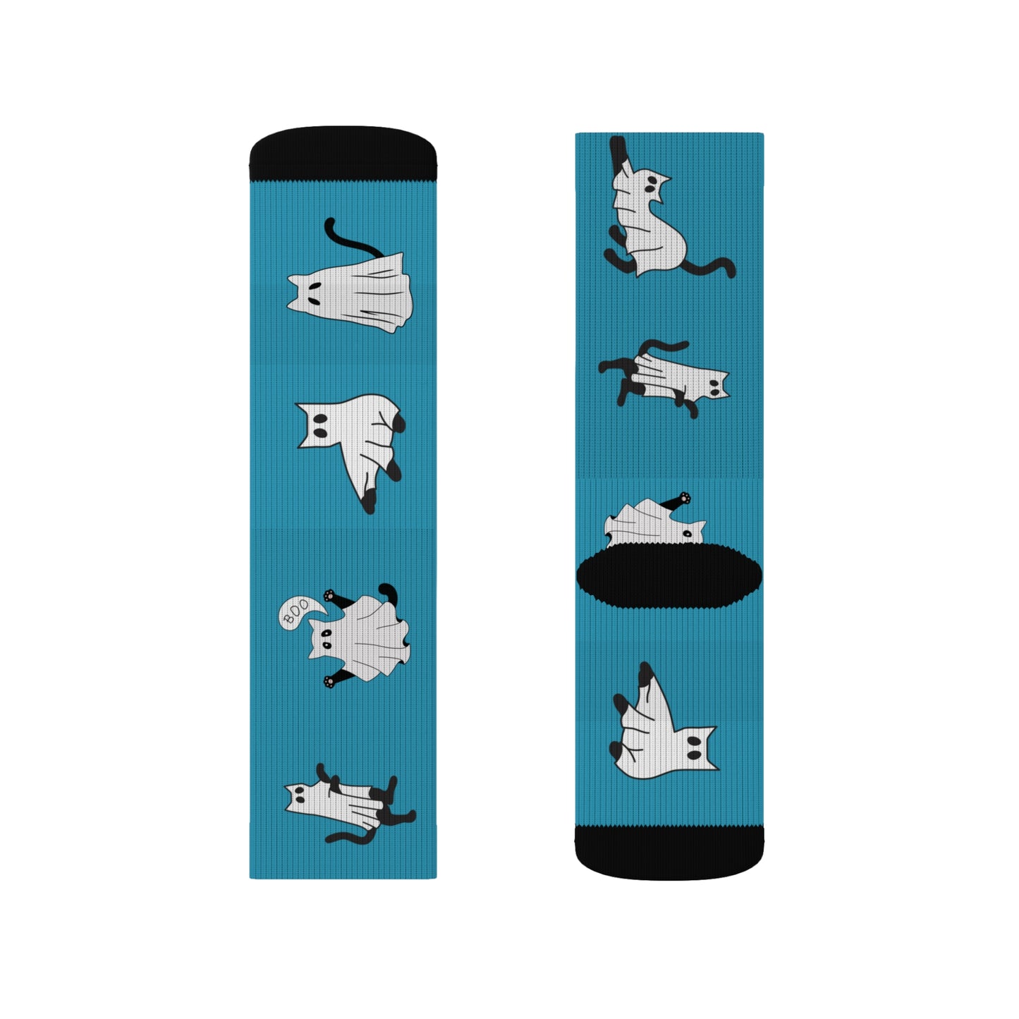 Windsor Wonders Turquoise Halloween Ghost Cats Sublimation Socks