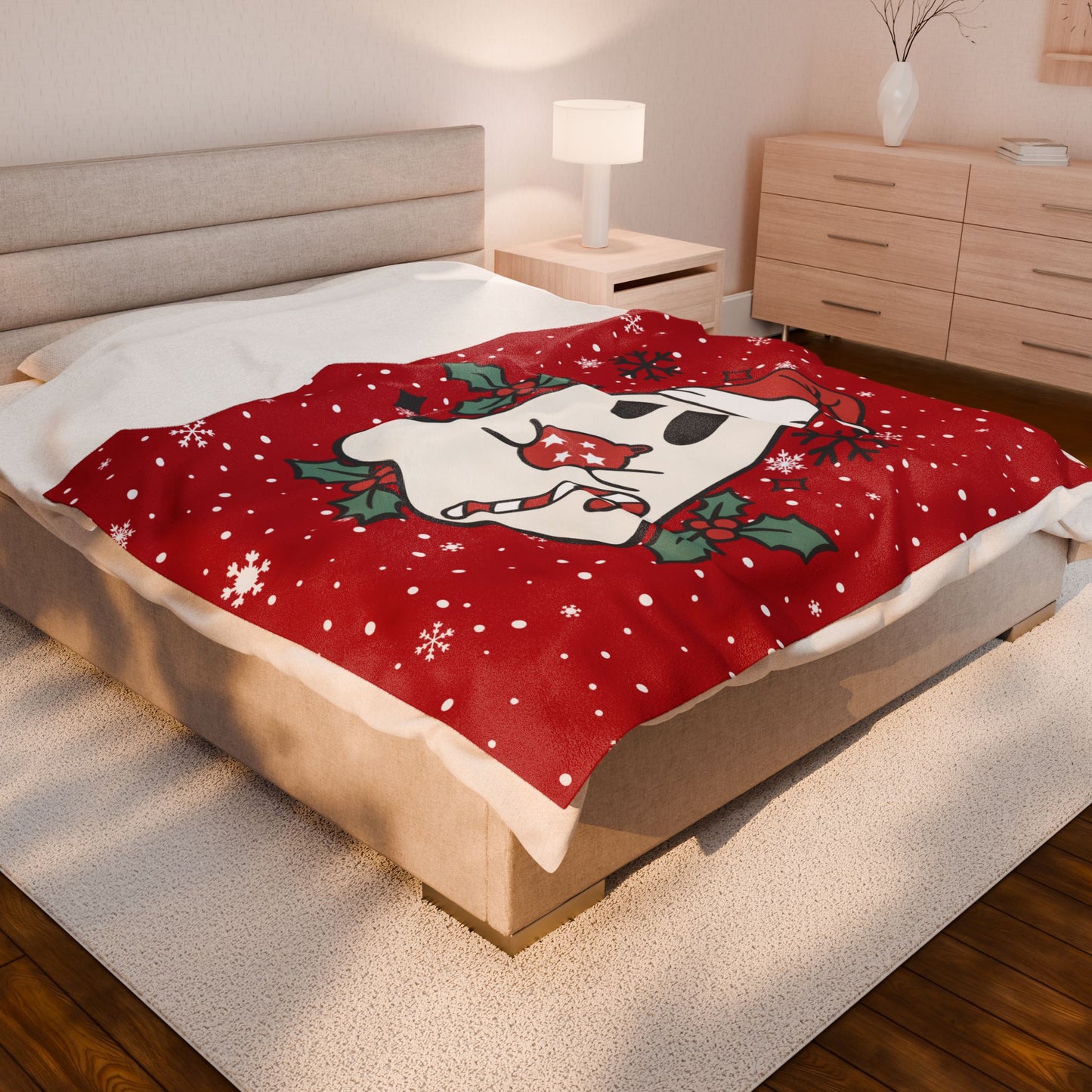 Big Festive Spirits Dark Red Velveteen Plush Blanket