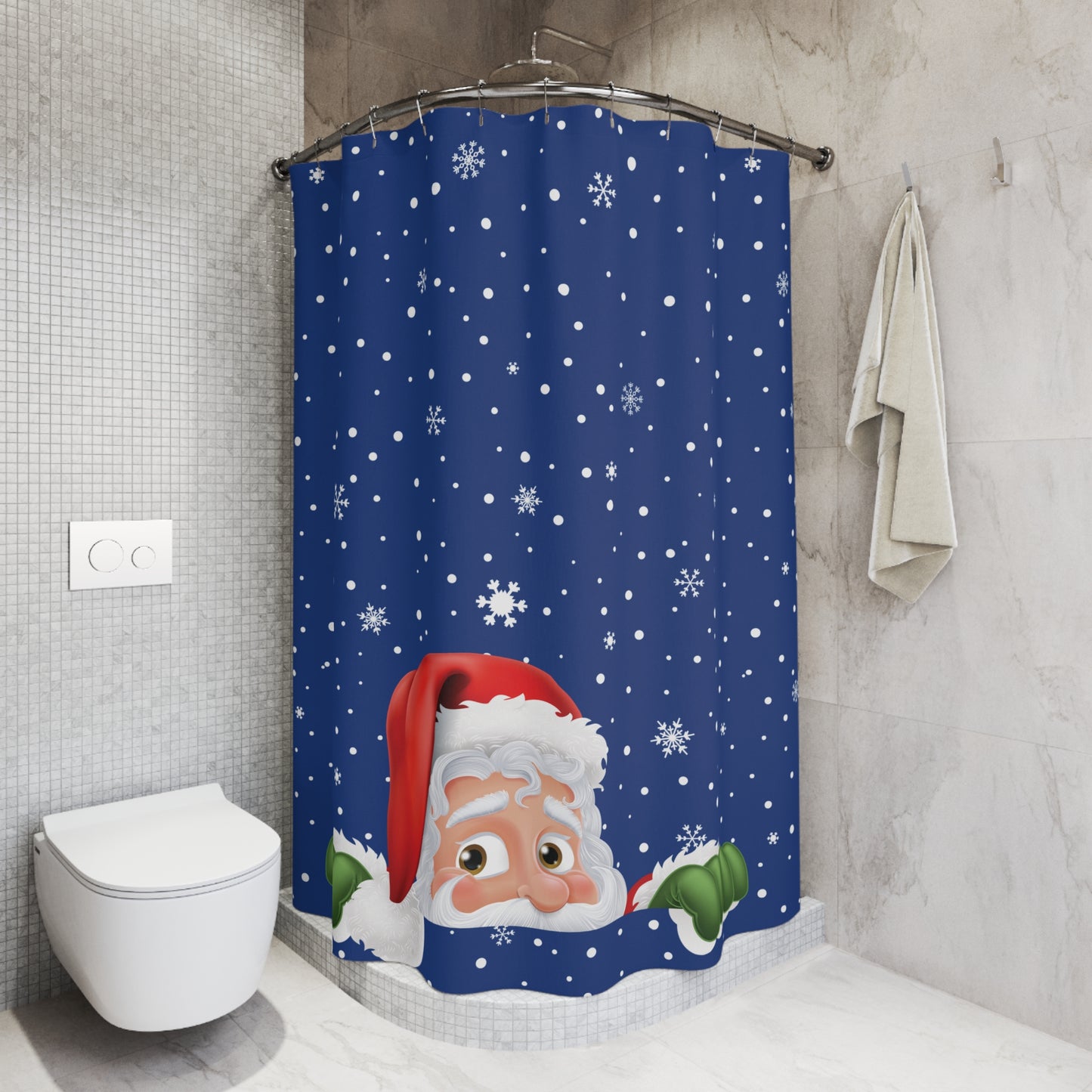 Santa Dark Blue Shower Curtains