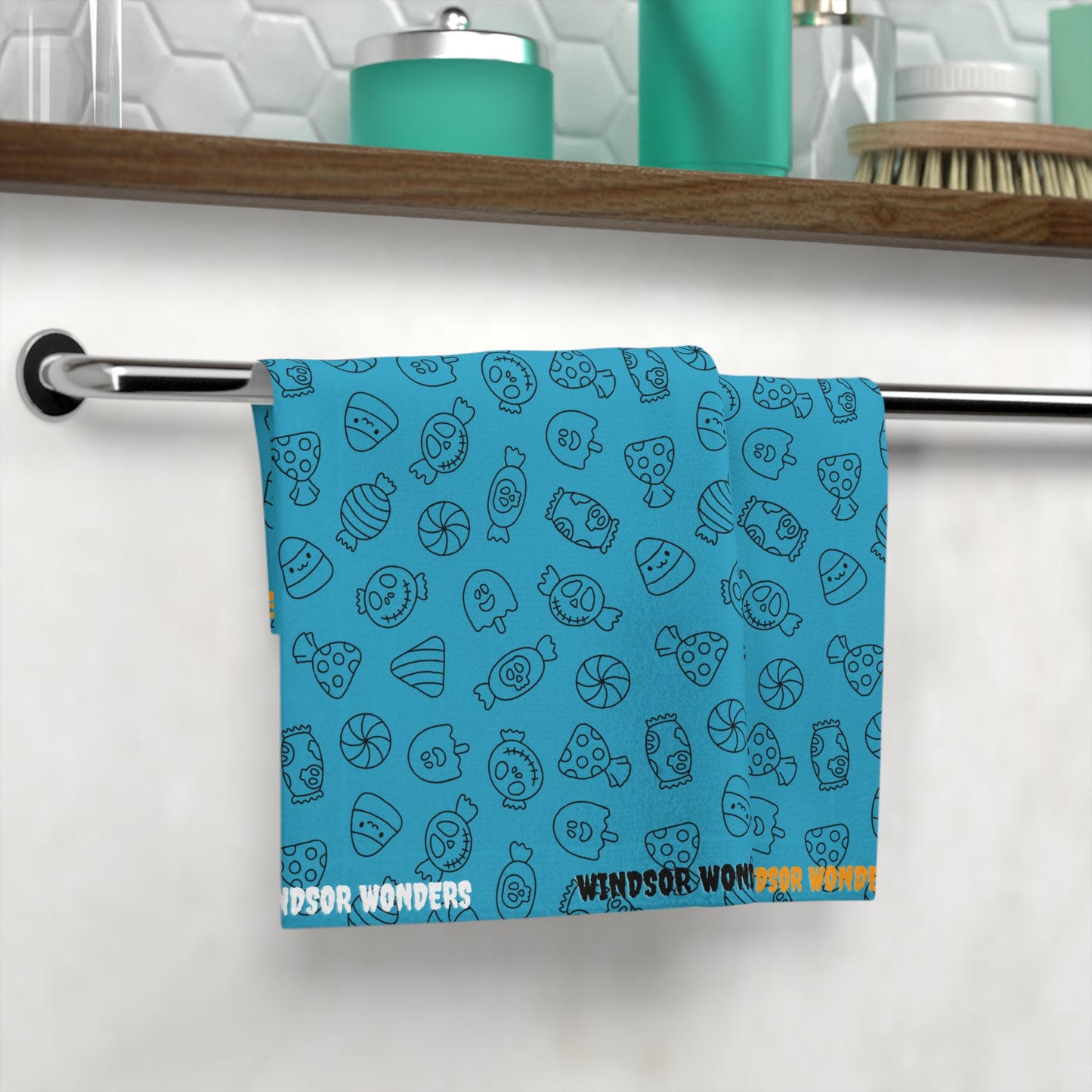 Windsor Wonders Turquoise Halloween Candy Face Towel