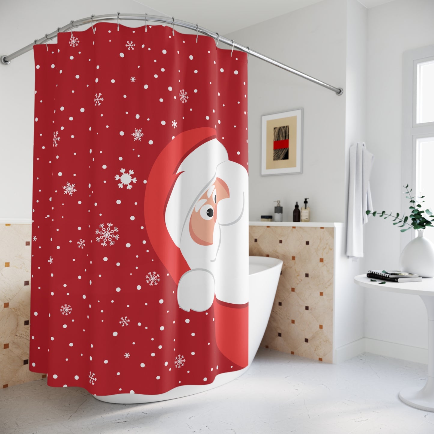 Santa's Always Watching  Dark Red Shower Curtains