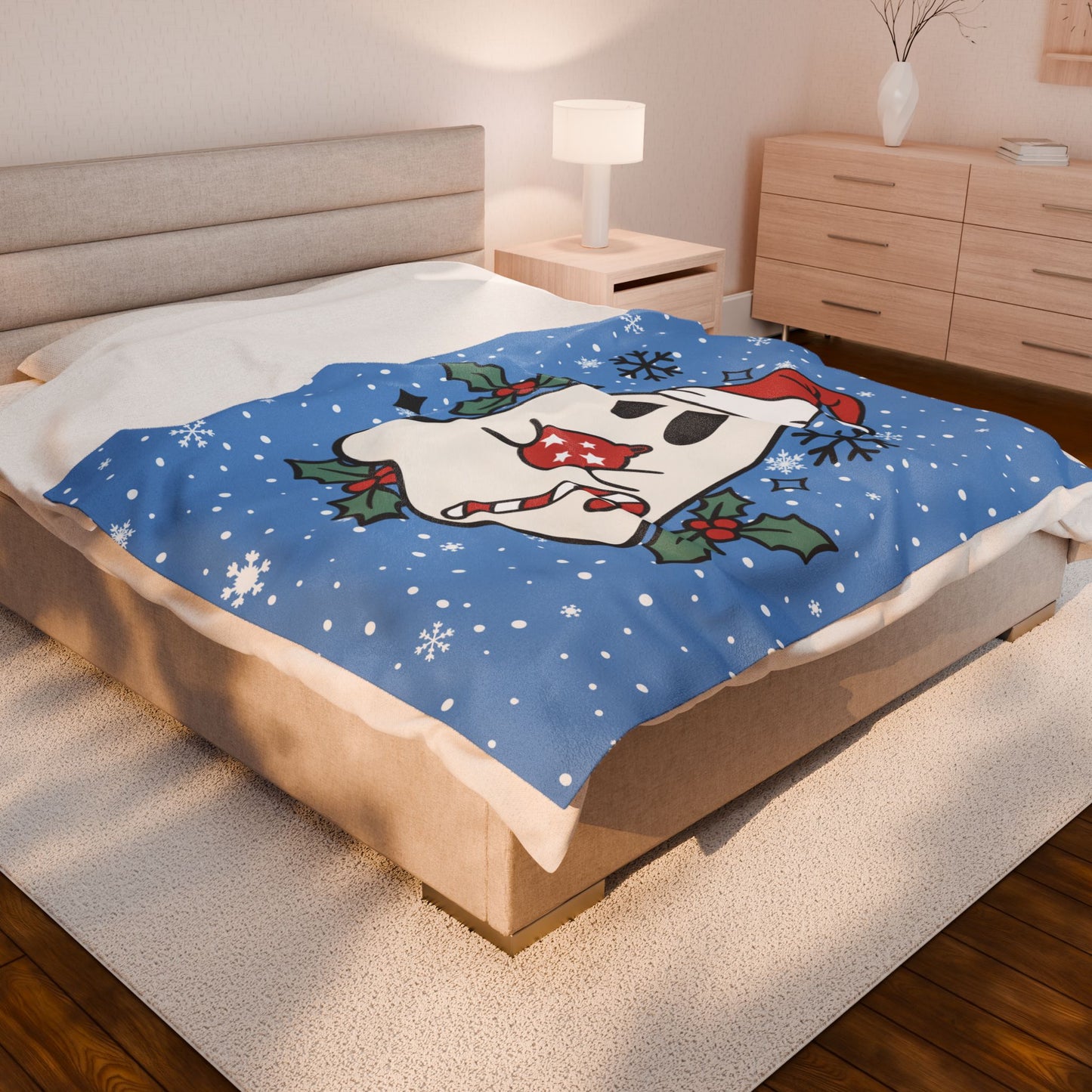 Big Festive Spirits Light Blue Velveteen Plush Blanket