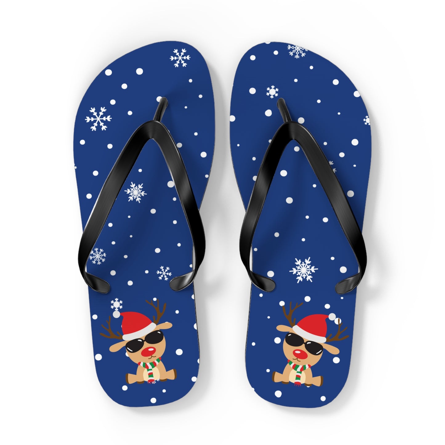 Cool Reindeer Flip Flops Dark Blue