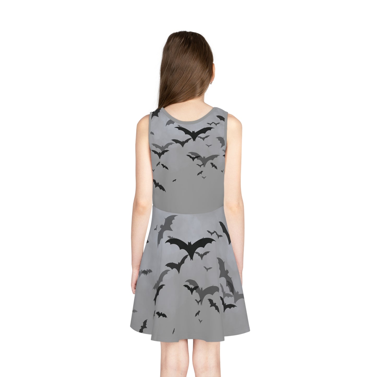 Girls' Grey Halloween Bats Sleeveless Sundress (AOP)