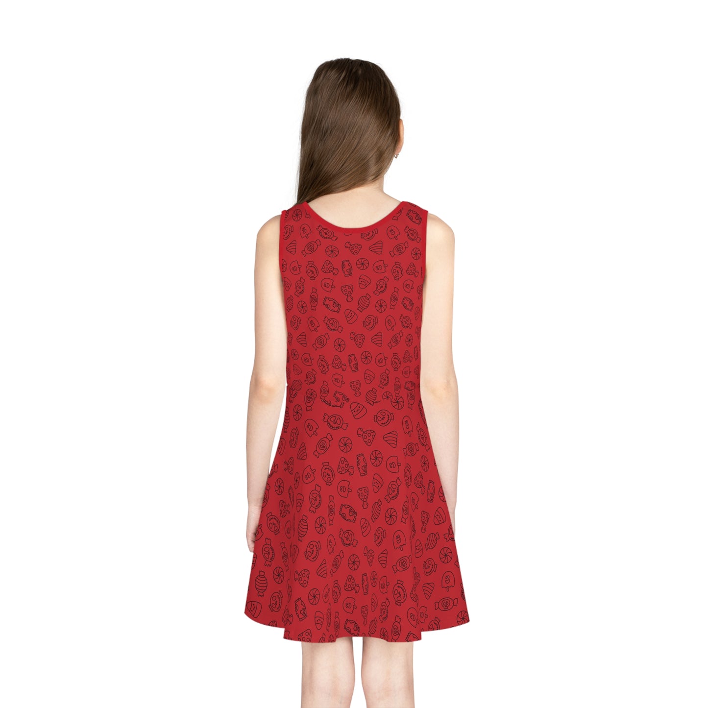 Dark Red Halloween Candy Girls' Sleeveless Sundress (AOP)
