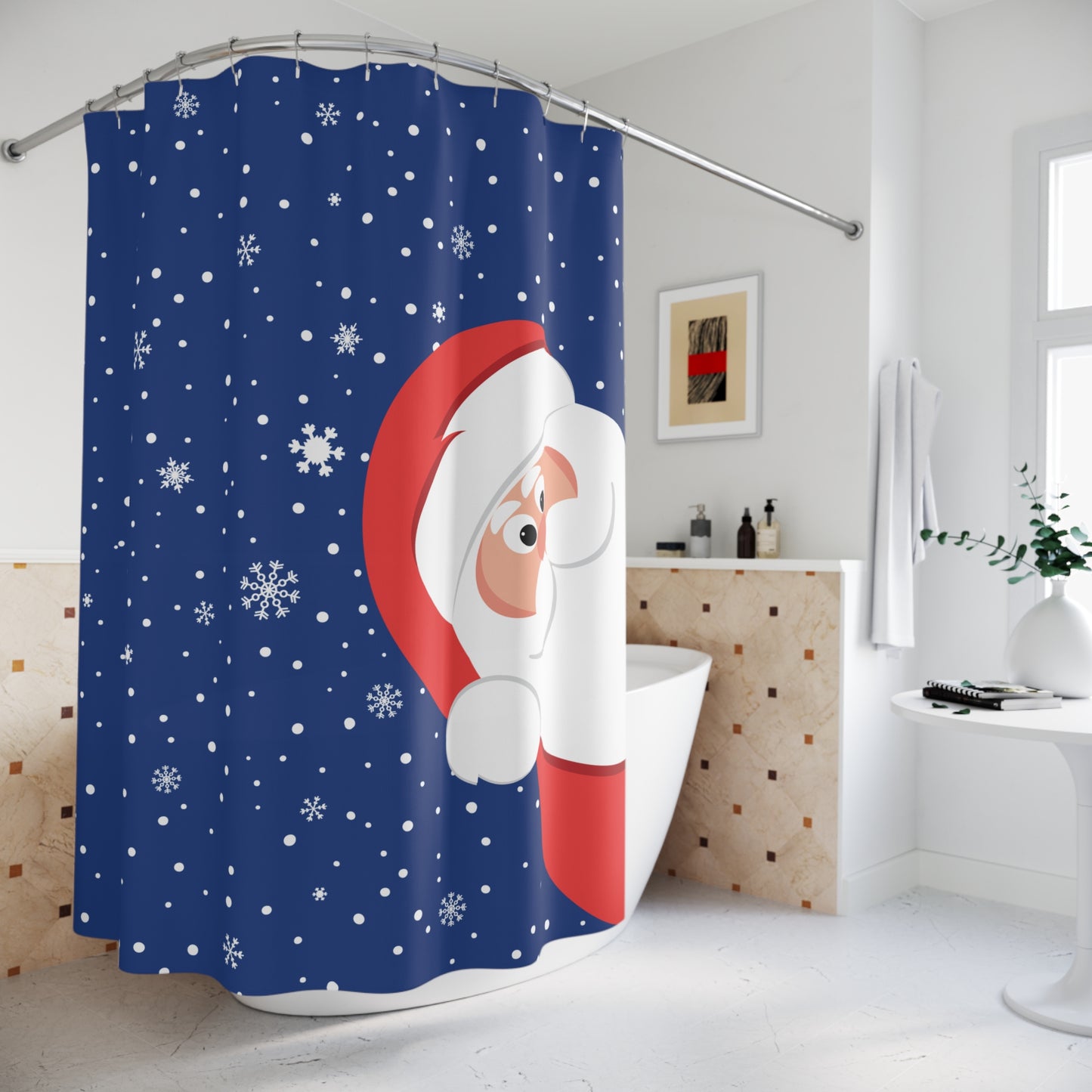 Santa's Always Watching  Dark Blue Shower Curtains
