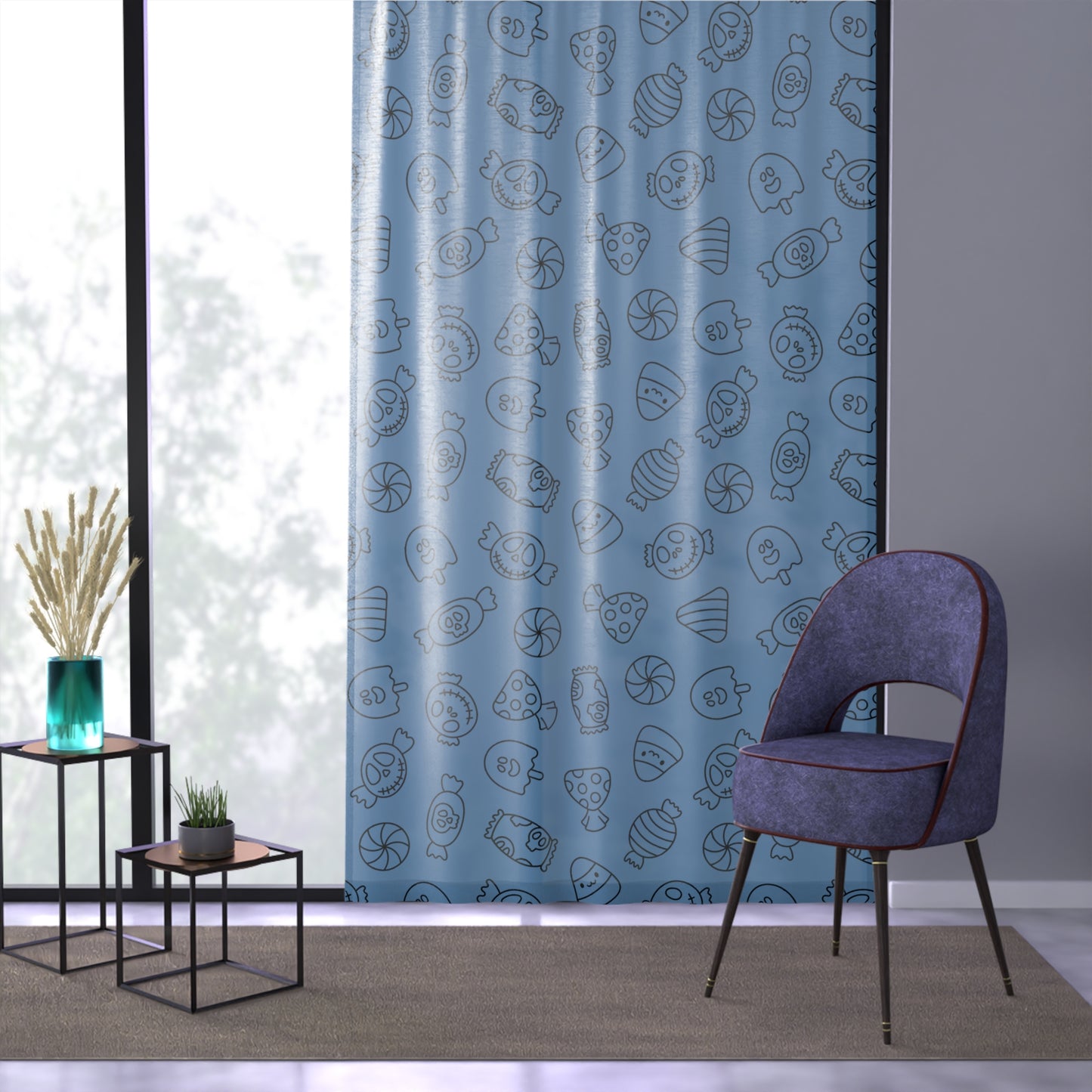 Windsor Wonders Light Blue Halloween Candy Window Curtain