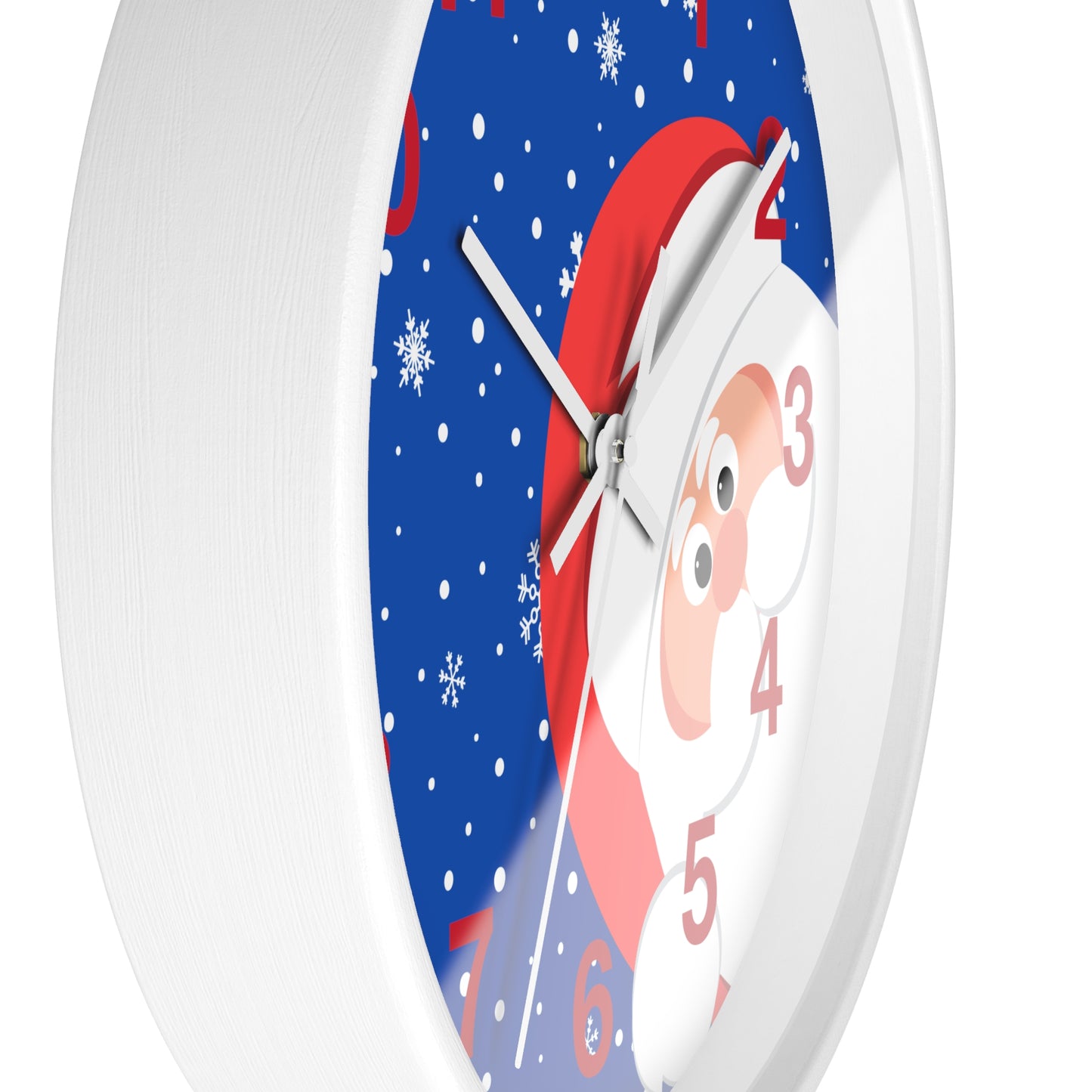 Santa's Watching Dark Blue Wall Clock - Red Numbers