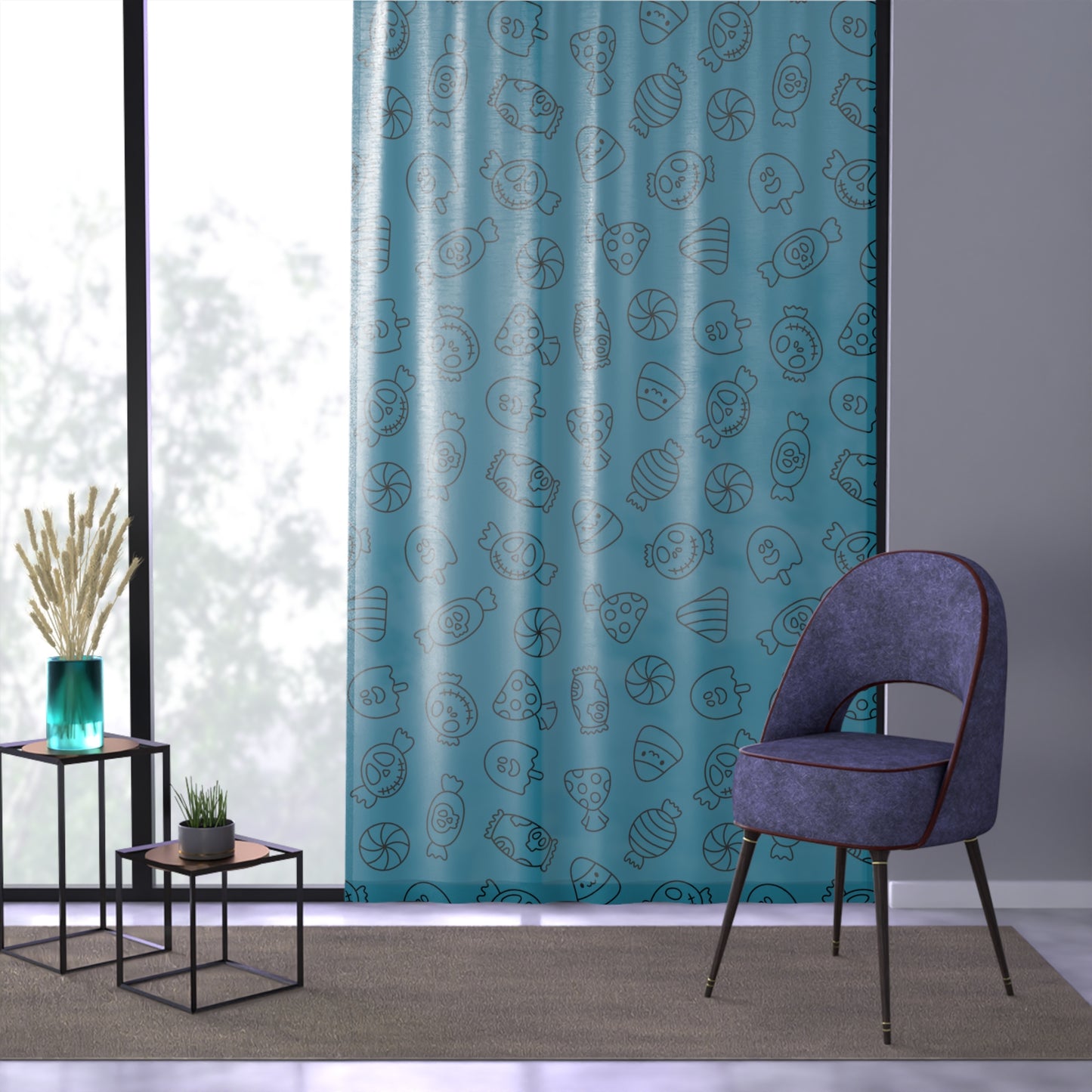 Windsor Wonders Turquoise Halloween Candy Window Curtain