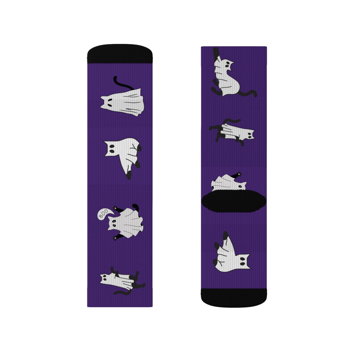 Windsor Wonders Dark Purple Halloween Ghost Cats Sublimation Socks