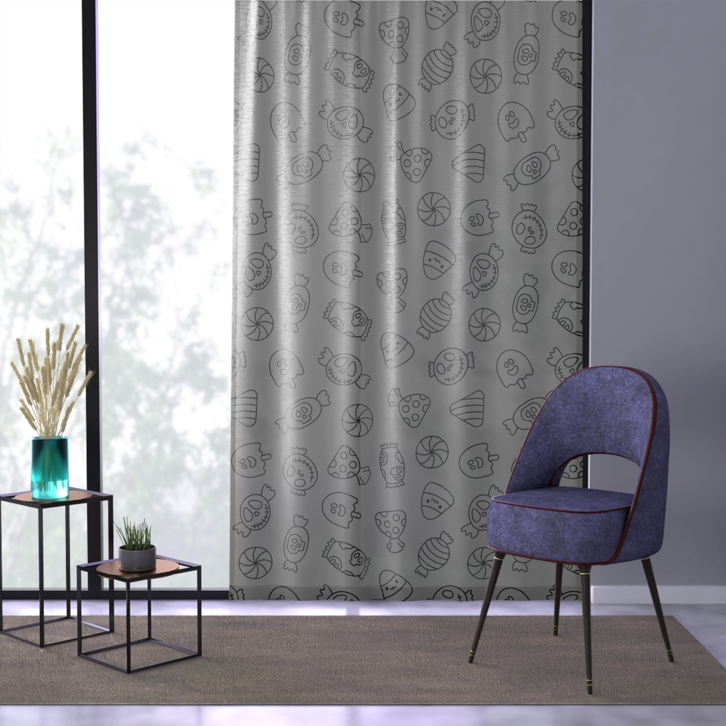 Windsor Wonders Grey Halloween Candy Window Curtain