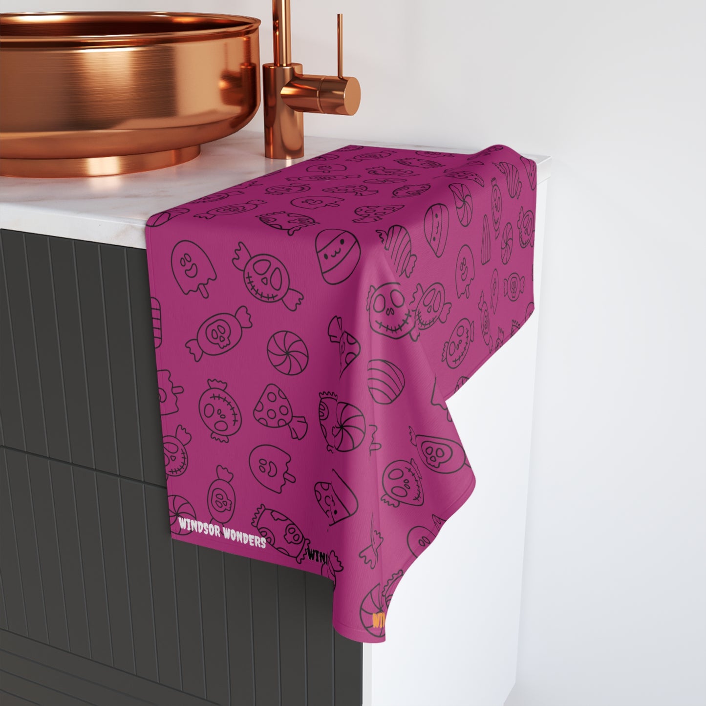 Windsor Wonders Pink Halloween Candy Hand Towel