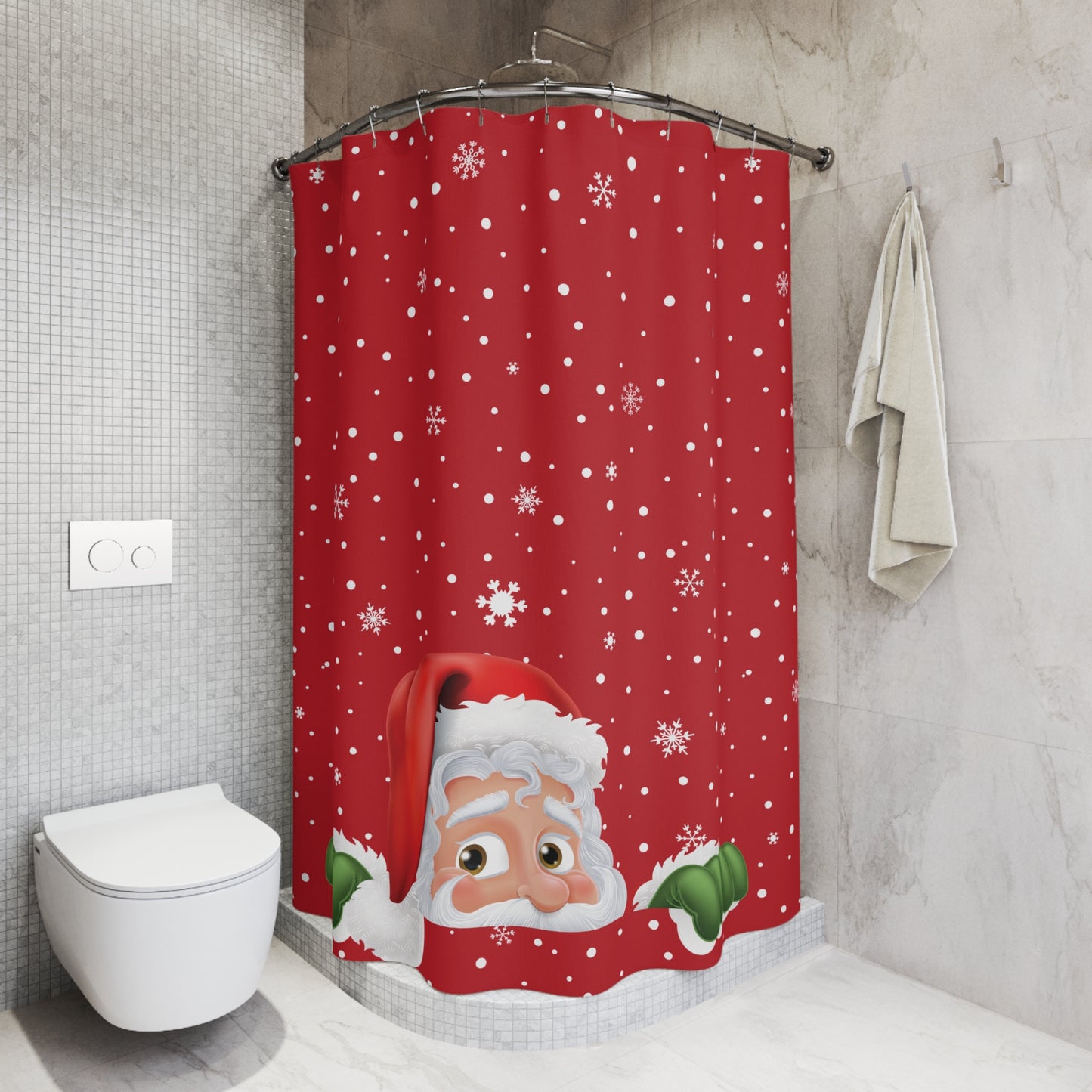Santa Dark Red Shower Curtains