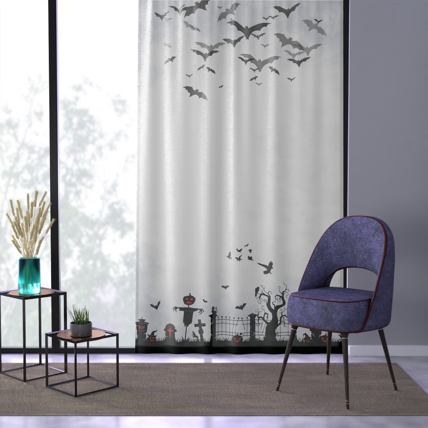 Windsor Wonders White Halloween Graveyard Window Curtain