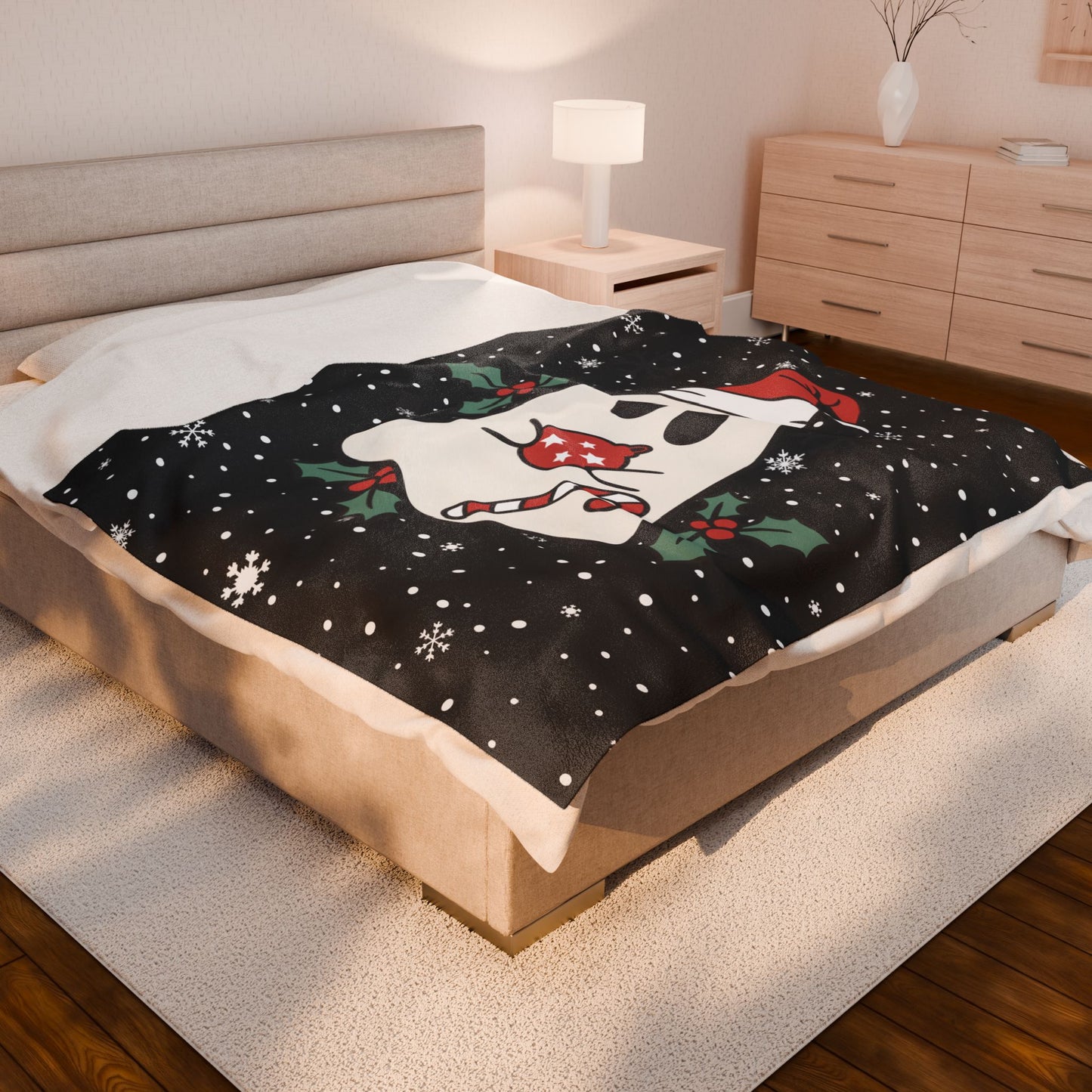 Big Festive Spirits Black Velveteen Plush Blanket