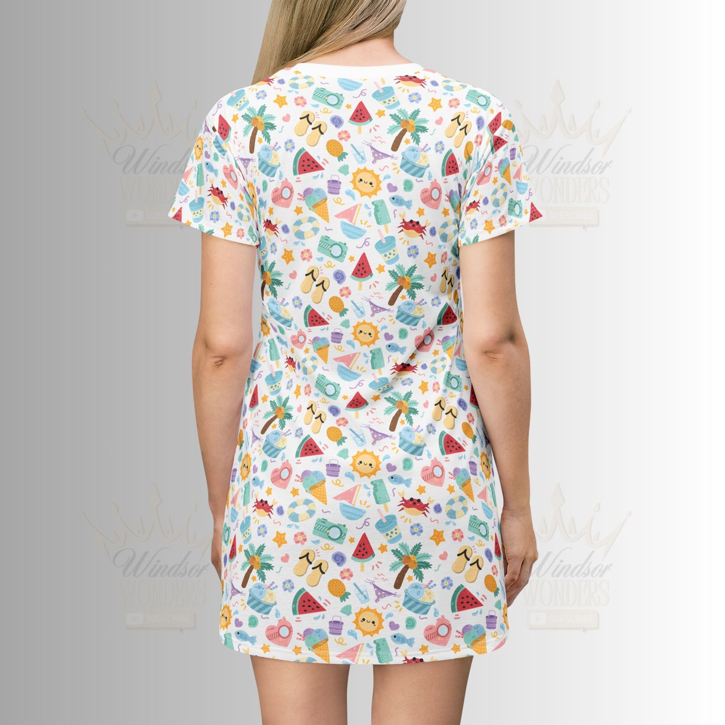 Colorful Summer T-Shirt Dress, Fun Patterned Dress, Casual Outfit, Beachwear, Cute Gift for Her, Comfortable Everyday Wear