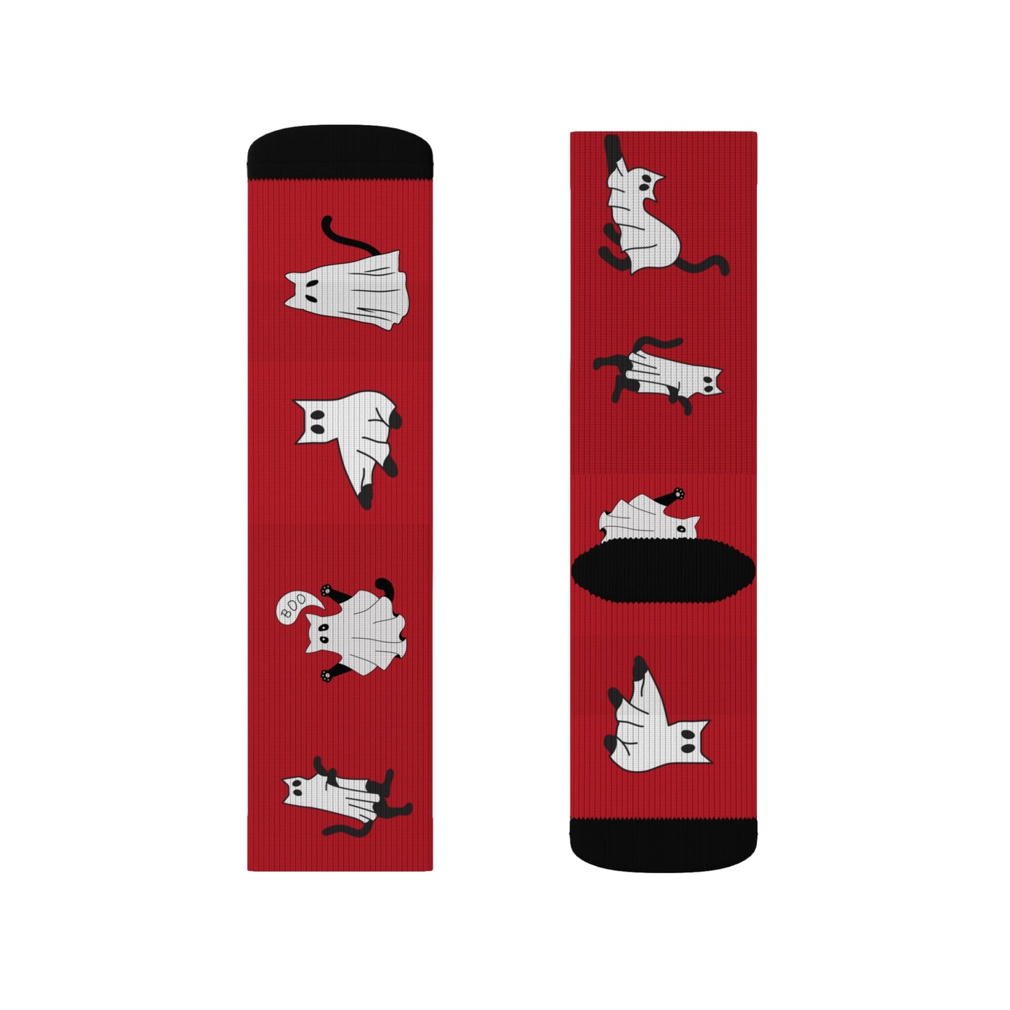 Windsor Wonders Red Halloween Ghost Cats Sublimation Socks
