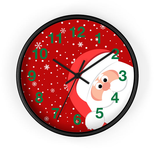 Santa's Watching Dark Red Wall Clock