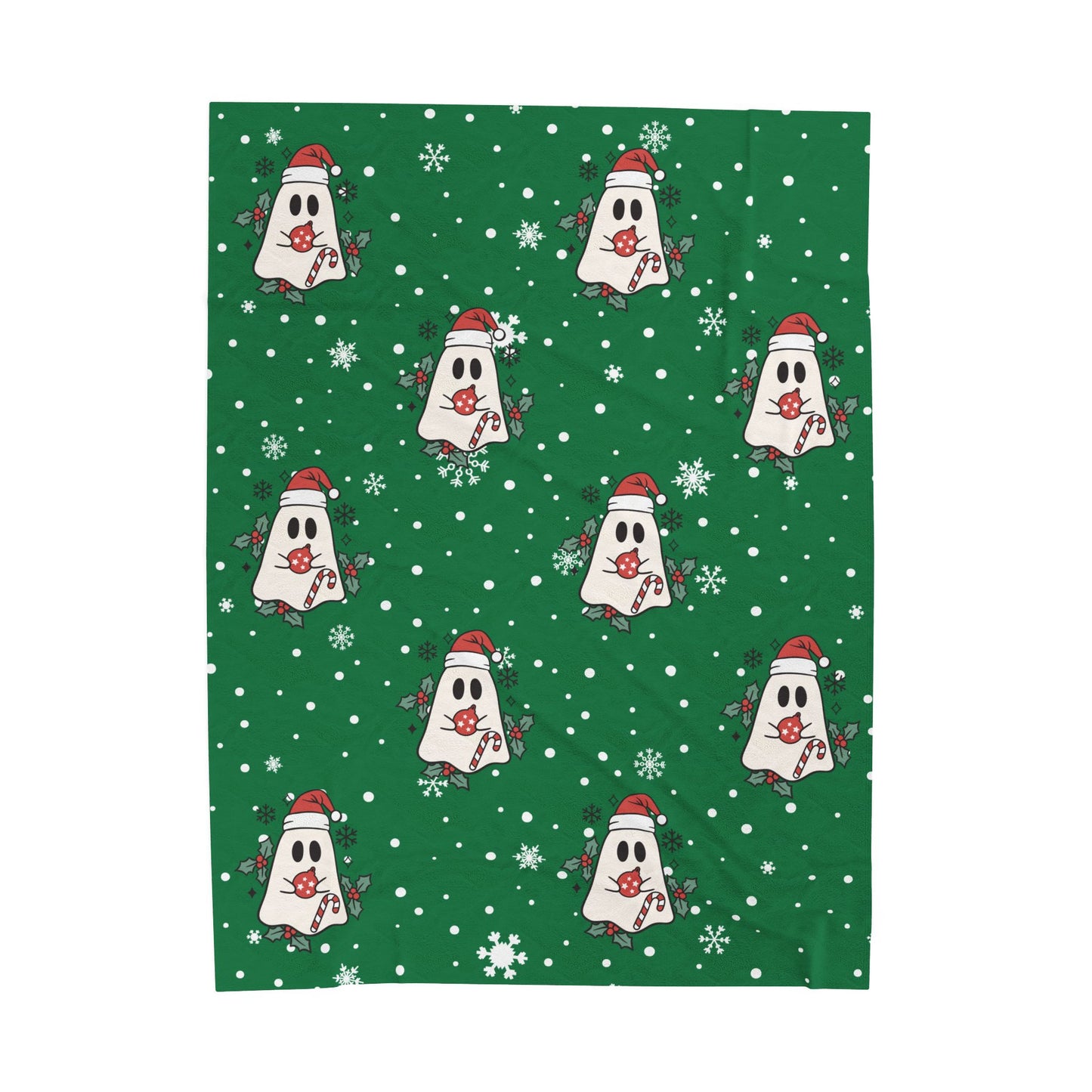 Festive Spirits Dark Green Velveteen Plush Blanket