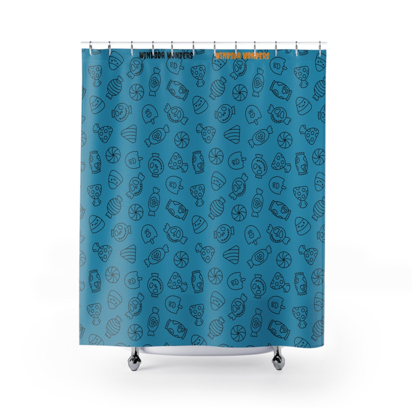 Windsor Wonders Turquoise Halloween Candy Shower Curtains