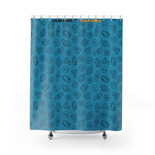 Windsor Wonders Turquoise Halloween Candy Shower Curtains