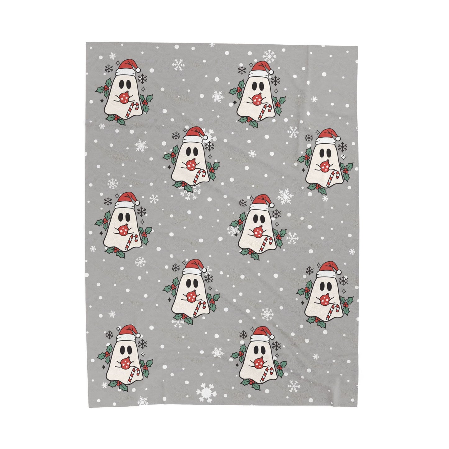 Festive Spirits Light Grey Velveteen Plush Blanket