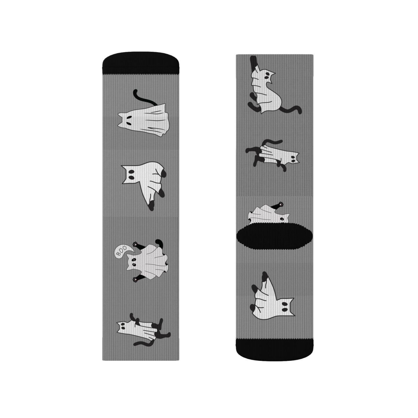 Windsor Wonders Grey Halloween Ghost Cats Sublimation Socks