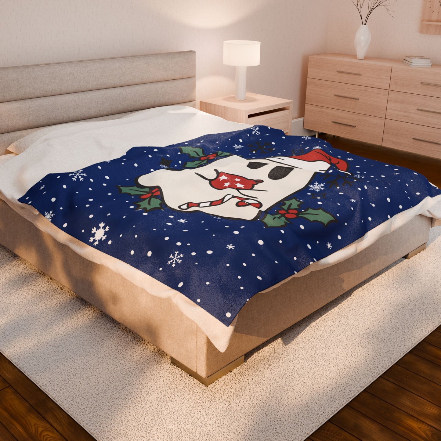 Big Festive Spirits Dark Blue Velveteen Plush Blanket