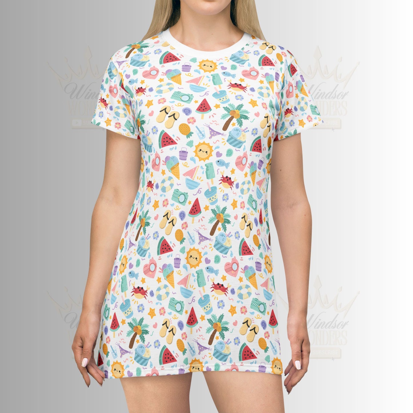 Colorful Summer T-Shirt Dress, Fun Patterned Dress, Casual Outfit, Beachwear, Cute Gift for Her, Comfortable Everyday Wear