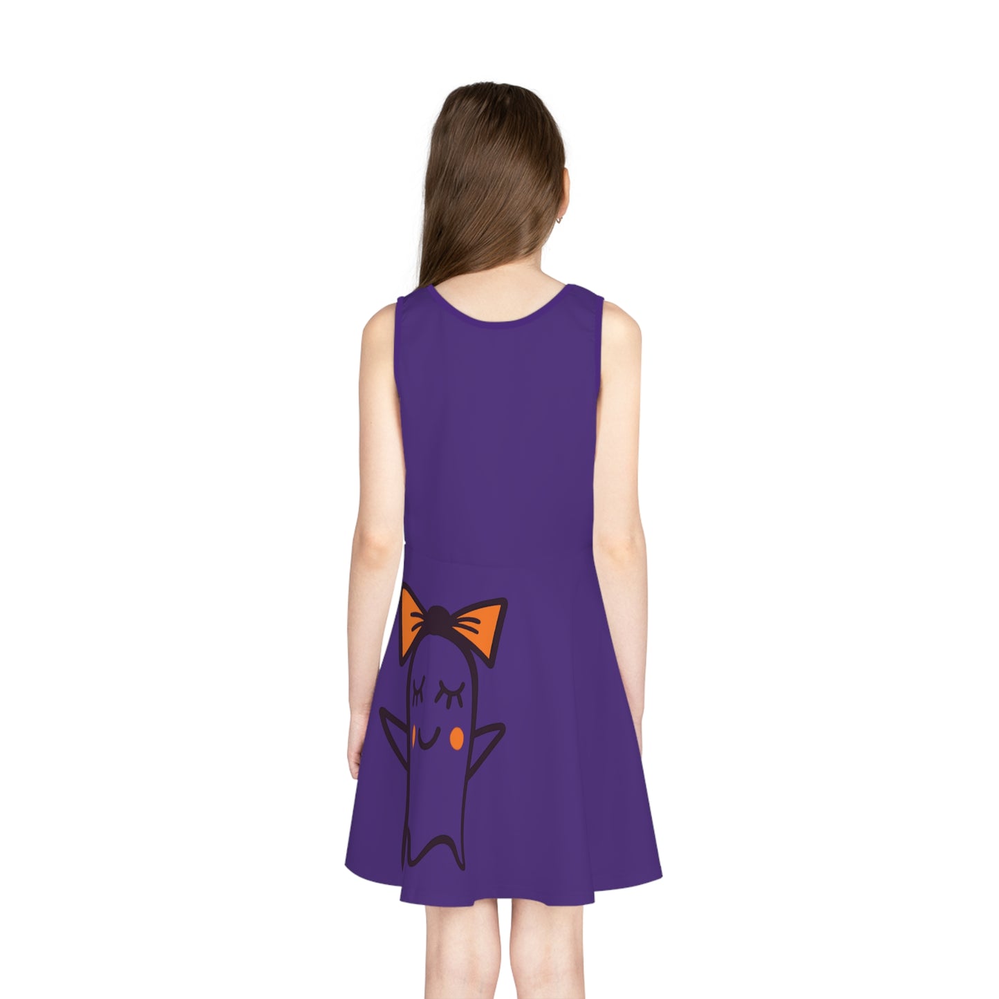 Purple Too Ghoul For School Cute Ghost Girls' Sleeveless Sundress (AOP)