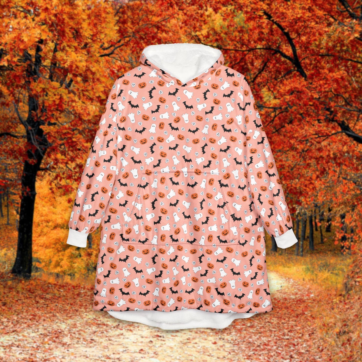 Cozy Orange Halloween Print Hooded Blanket, Warm Throw for Adults, Cute Gift for Fall, Couch Snuggler for Home, Perfect for Movie Nights