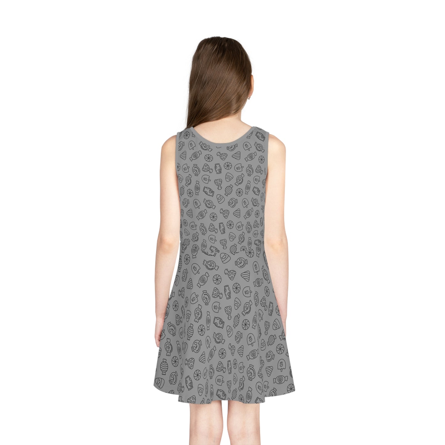 Grey Halloween Candy Girls' Sleeveless Sundress (AOP)