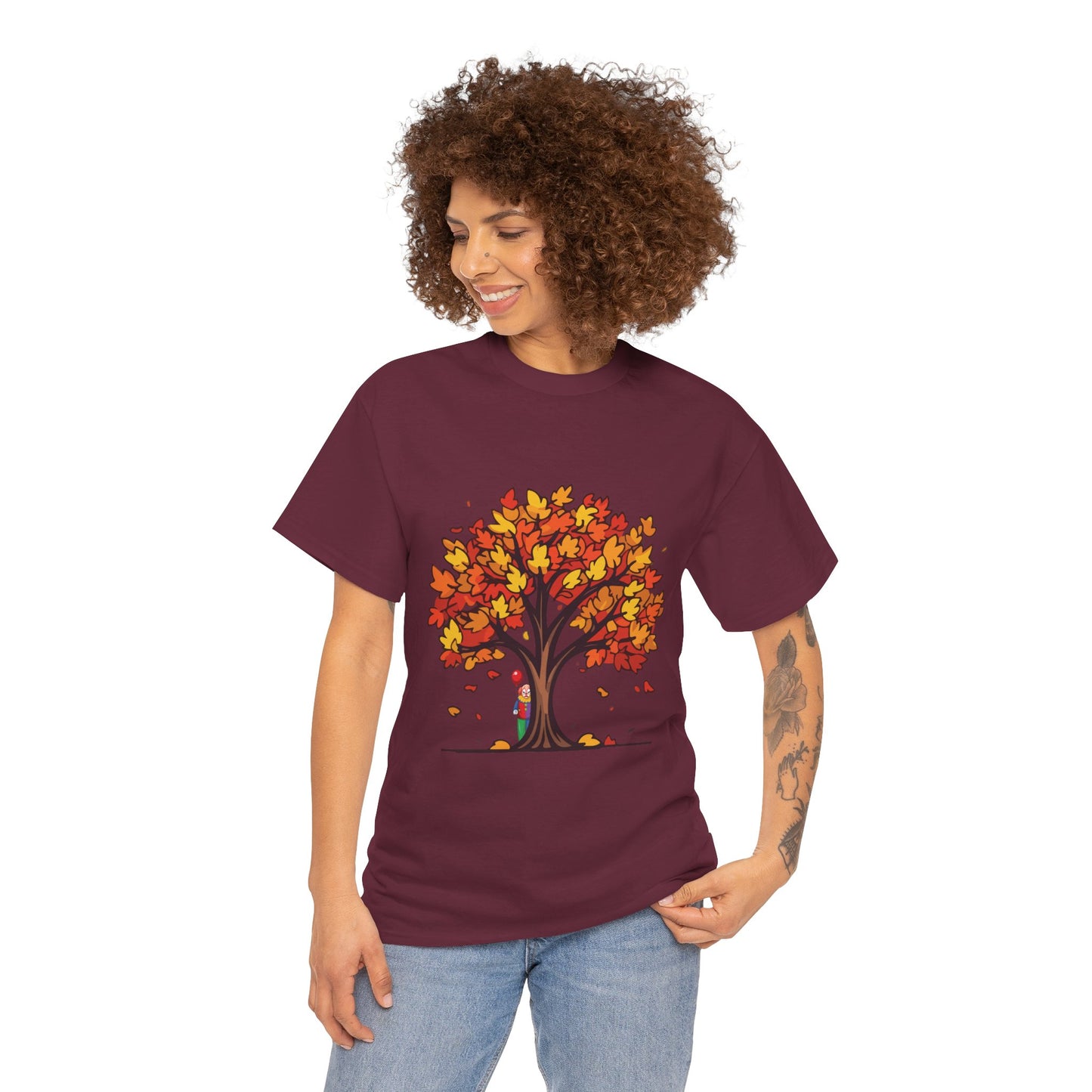 Autumn Tree Clown Tee, Unisex Cotton Shirt, Fall Fashion, Nature Lover Gift, Seasonal Wear, Thanksgiving Apparel