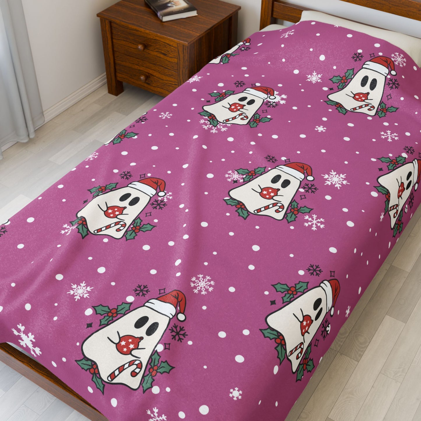 Festive Spirits Light Pink Velveteen Plush Blanket