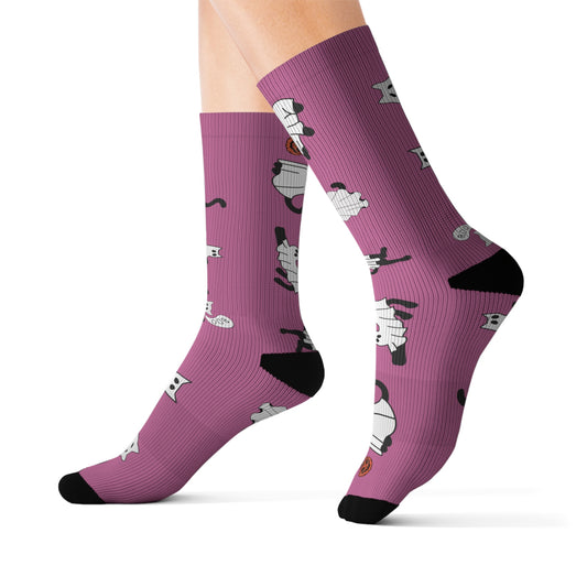 Windsor Wonders Light Pink Halloween Ghost Cats Sublimation Socks