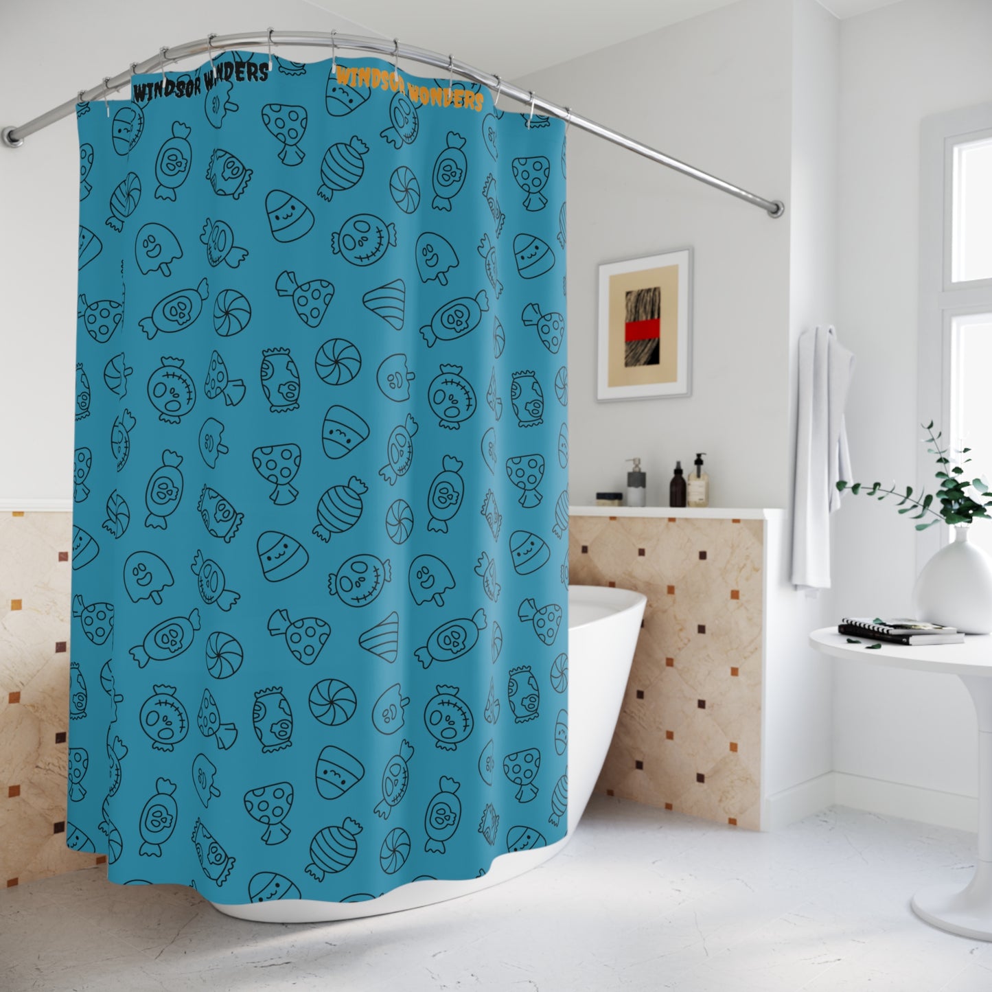 Windsor Wonders Turquoise Halloween Candy Shower Curtains