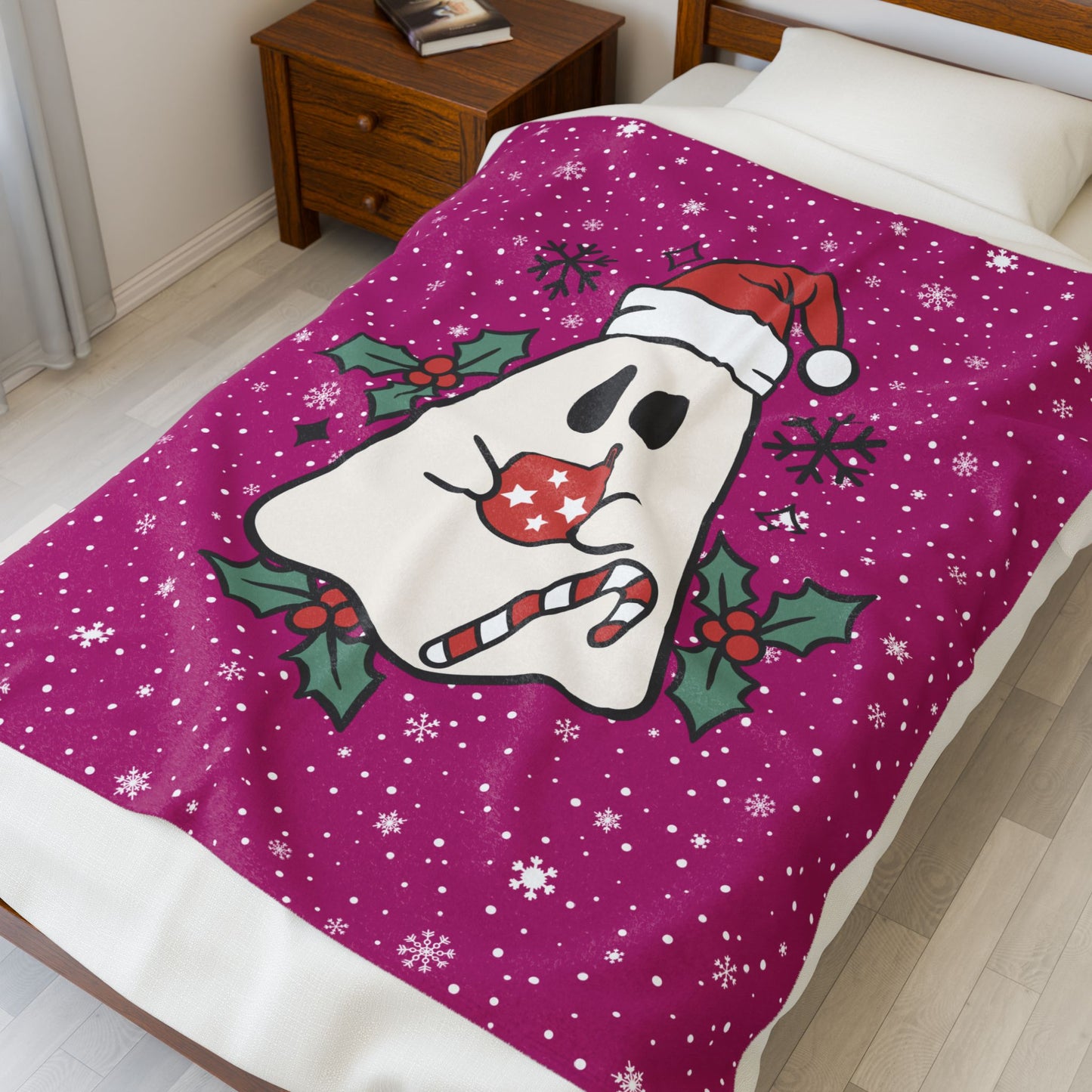 Big Festive Spirits Pink Velveteen Plush Blanket