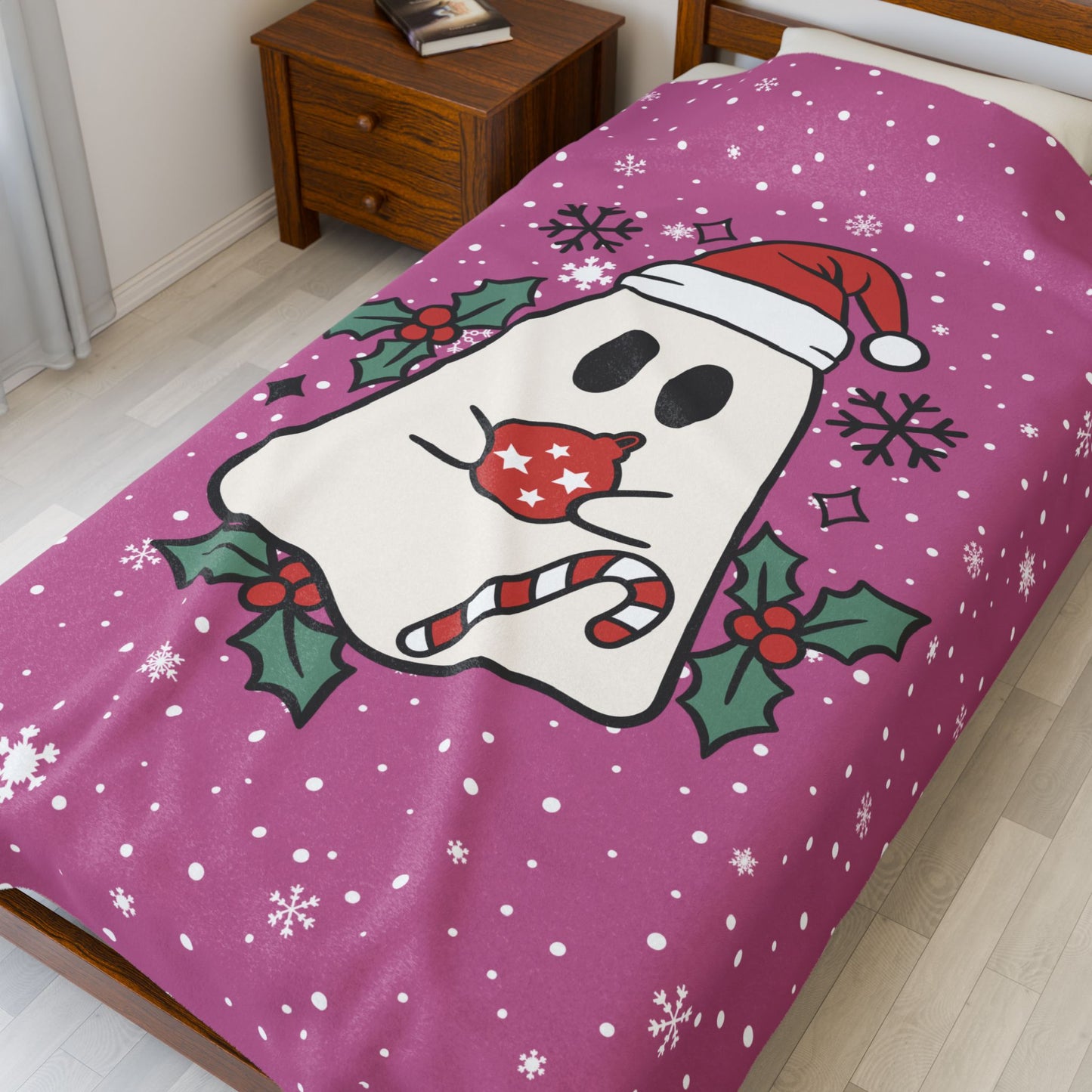 Big Festive Spirits Light Pink Velveteen Plush Blanket