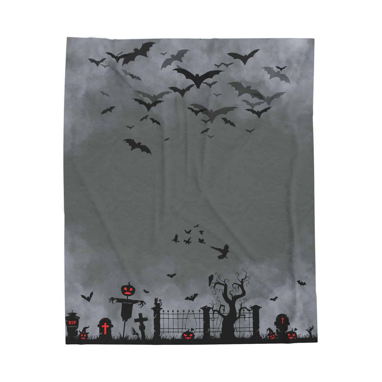 Windsor Wonders Dark Grey Graveyard Halloween Velveteen Plush Blanket
