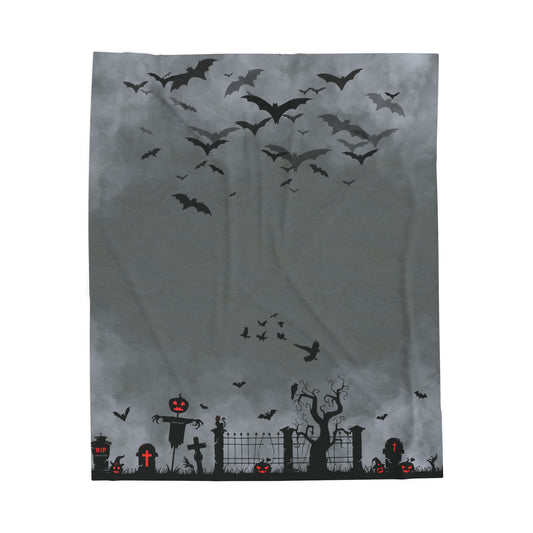 Windsor Wonders Dark Grey Graveyard Halloween Velveteen Plush Blanket