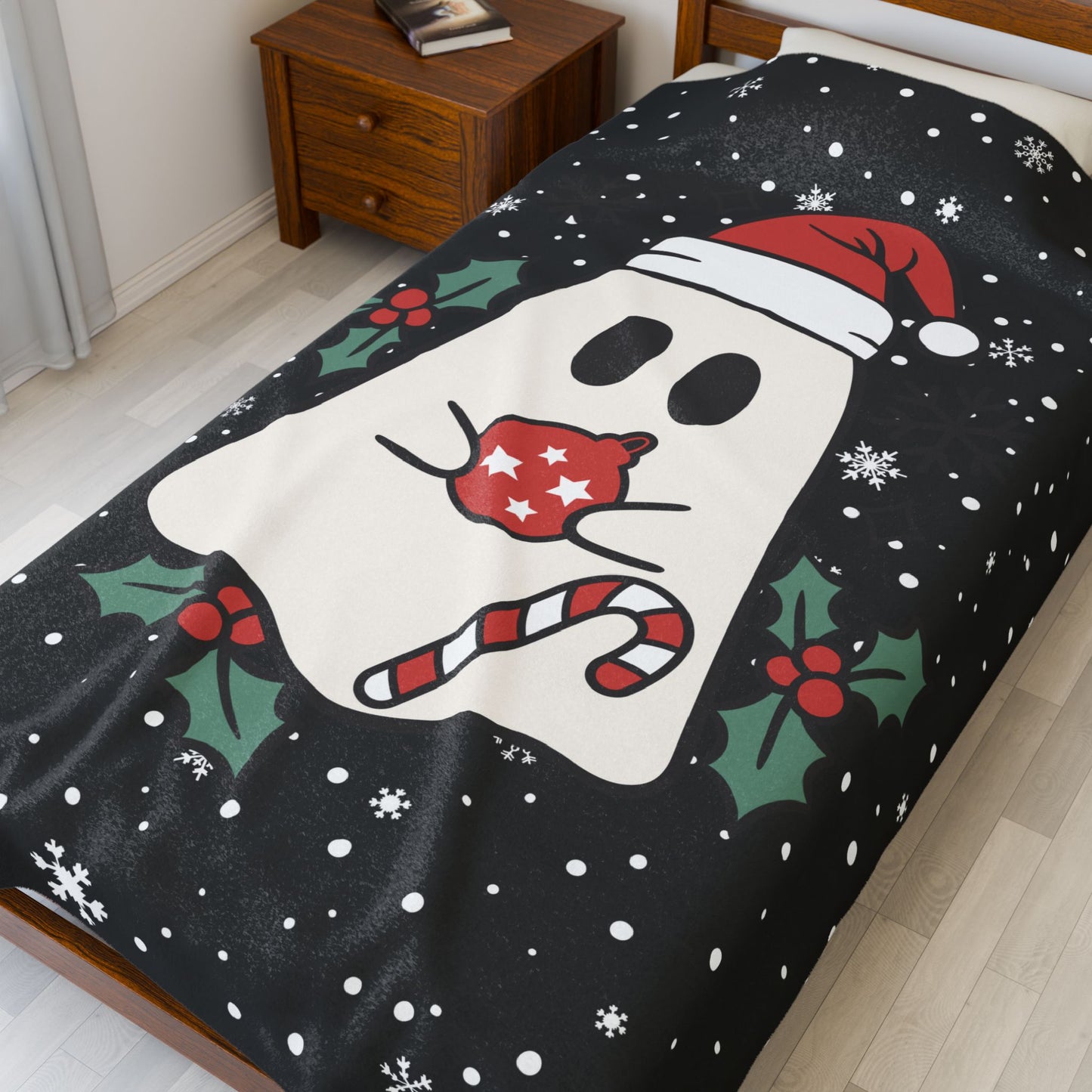 Big Festive Spirits Black Velveteen Plush Blanket
