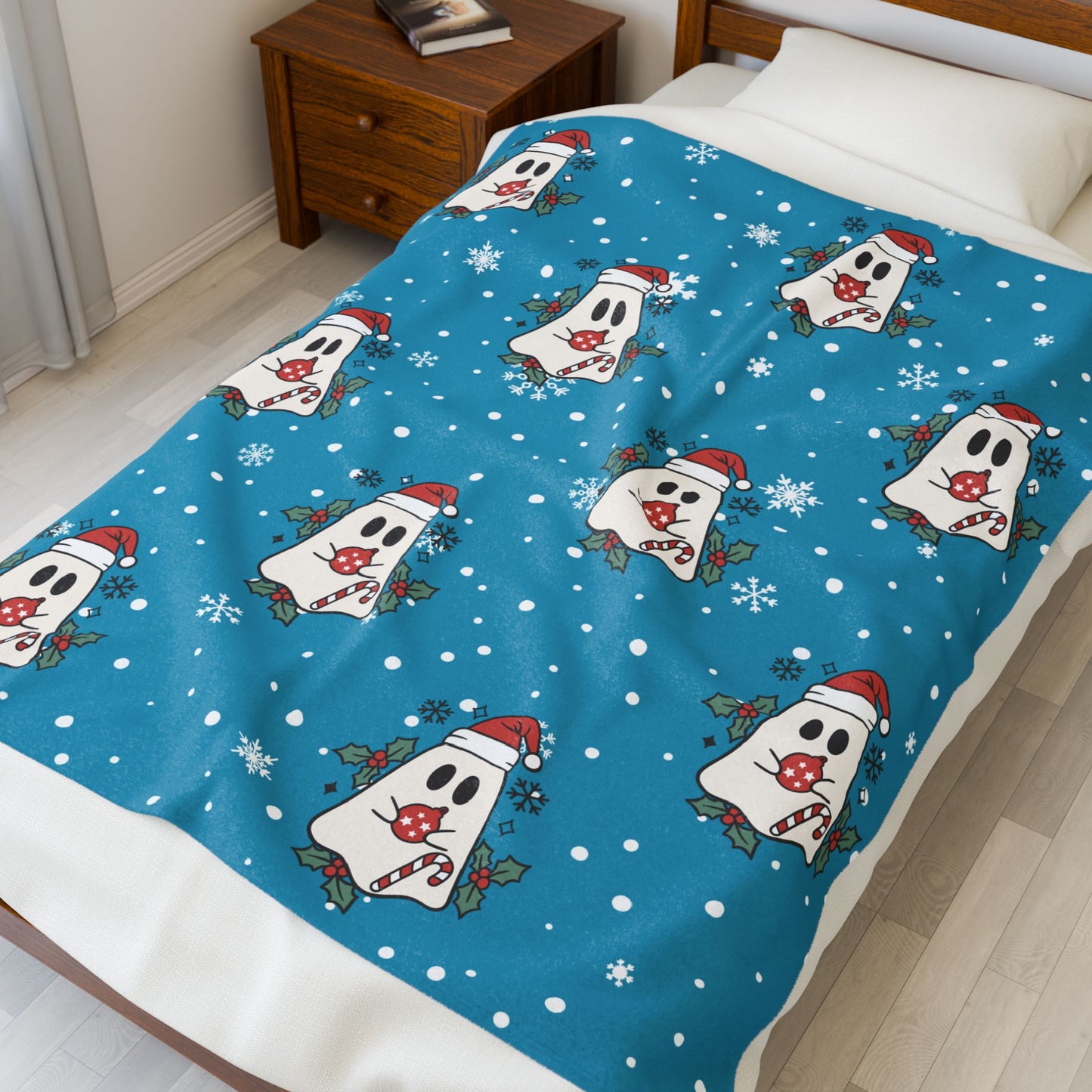 Festive Spirits Turquoise Velveteen Plush Blanket