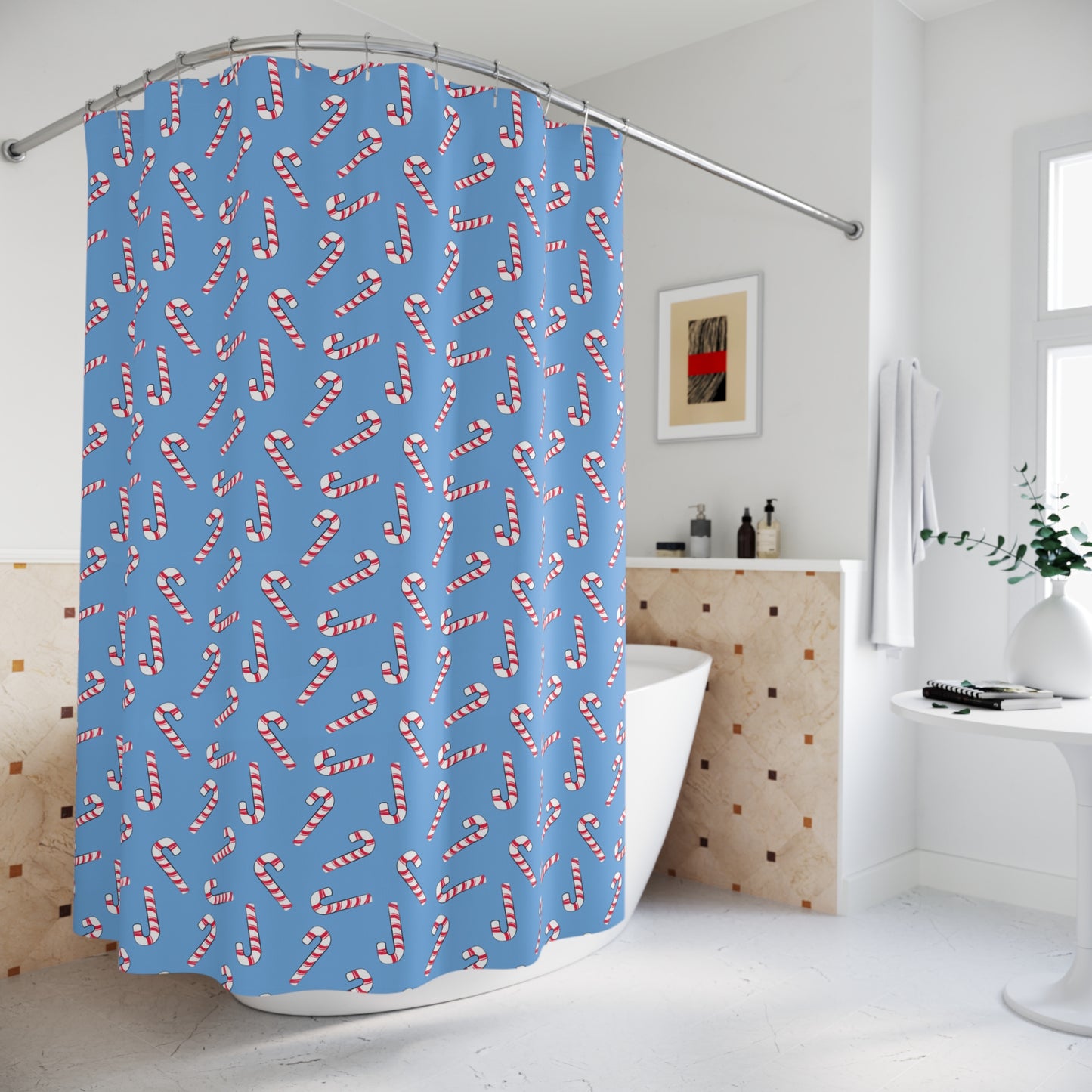 Light Blue Candy Cane Shower Curtains