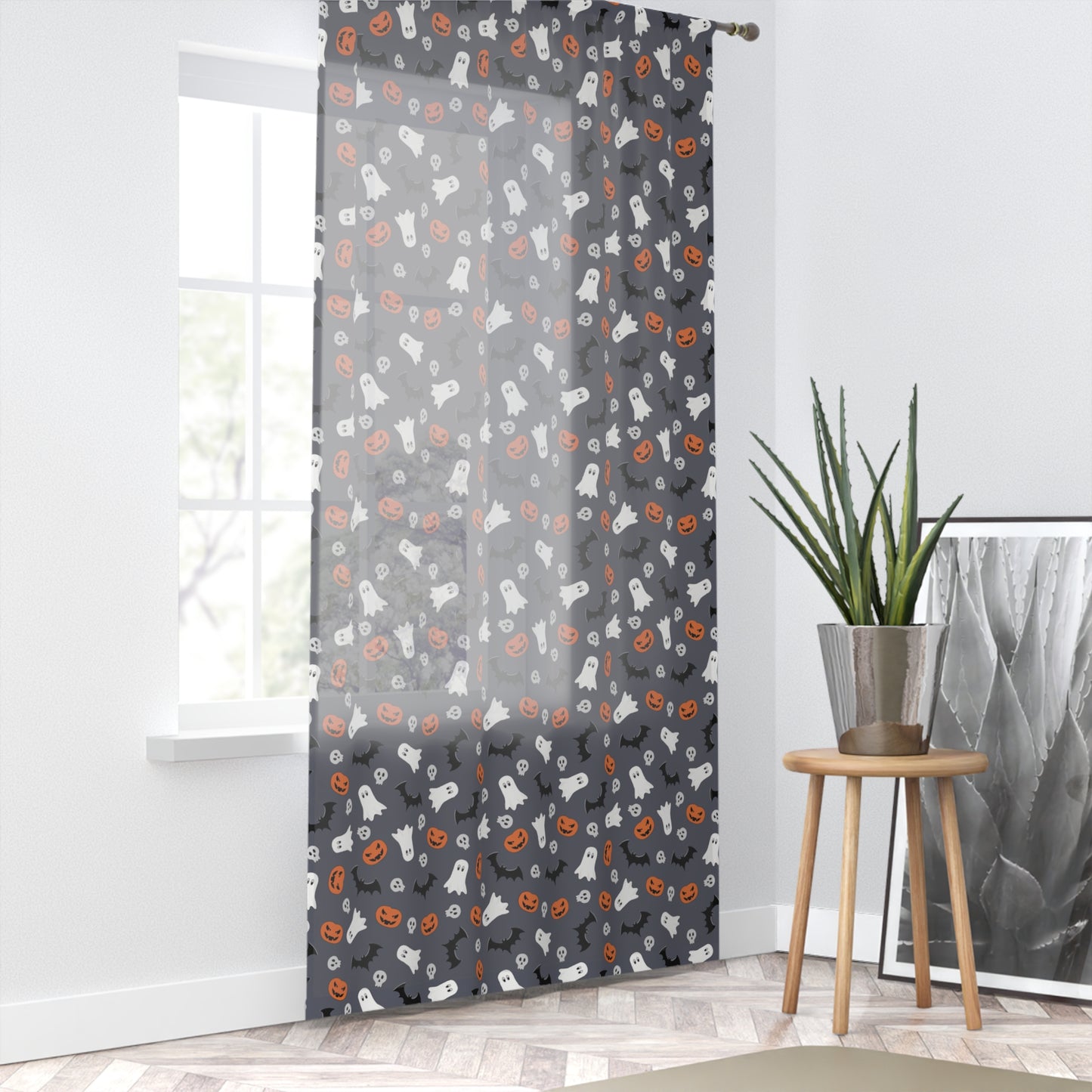 Windsor Wonders Dark Grey Halloween Window Curtain