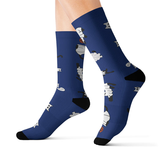 Windsor Wonders Dark Blue Halloween Ghost Cats Sublimation Socks